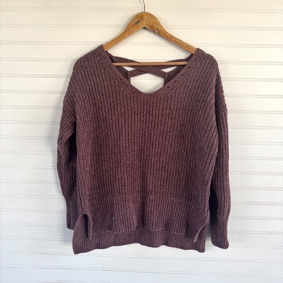 Cozy Mauve Knit Sweater with Crisscross Back - Picture 1 of 7
